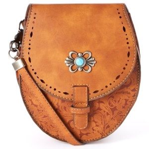 BOHO Floral-Embossed crossbody SaddleBag